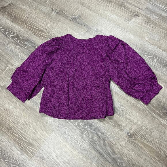 A New Day Women's Plus Size Purple Printed Bishop Long Sleeve Shirt - 1X - NWT - Picture 8 of 8
